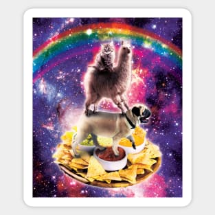 Space Cat Llama Pug Riding Nachos Sticker